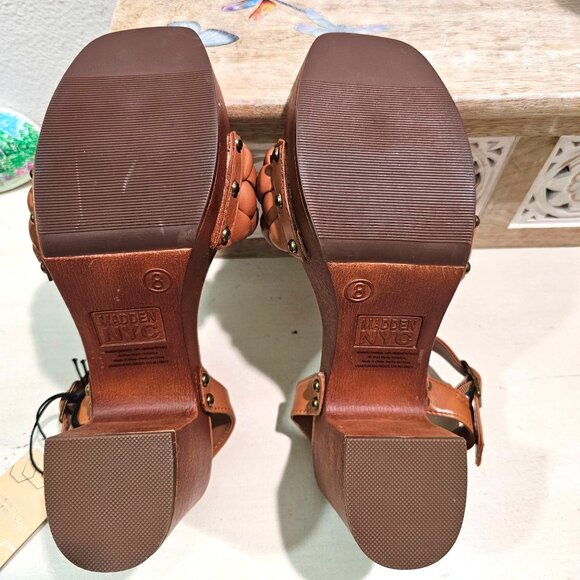 Madden NYC Women Sz 8 Braided Cognac Platform Heels Strap Sandals Casual Dress - Picture 6 of 11